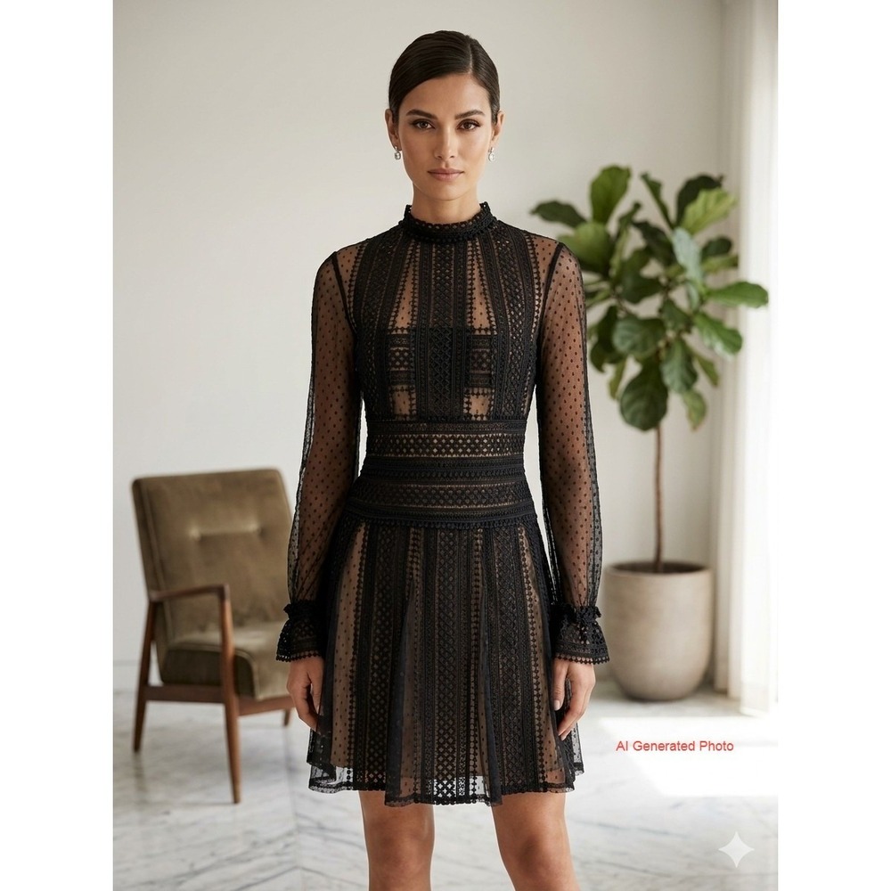 One33 Social Womens 4 High Neck Illusion Lace Cocktail Dress Black Whimsigoth